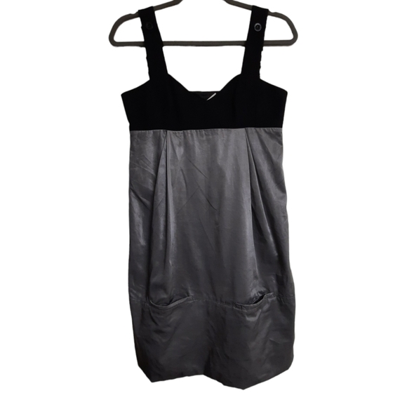 SEE BY CHLOE Wool Adjustable Mini Logo Dress Balloon Pockets Silver Black 40 8 - Picture 1 of 8